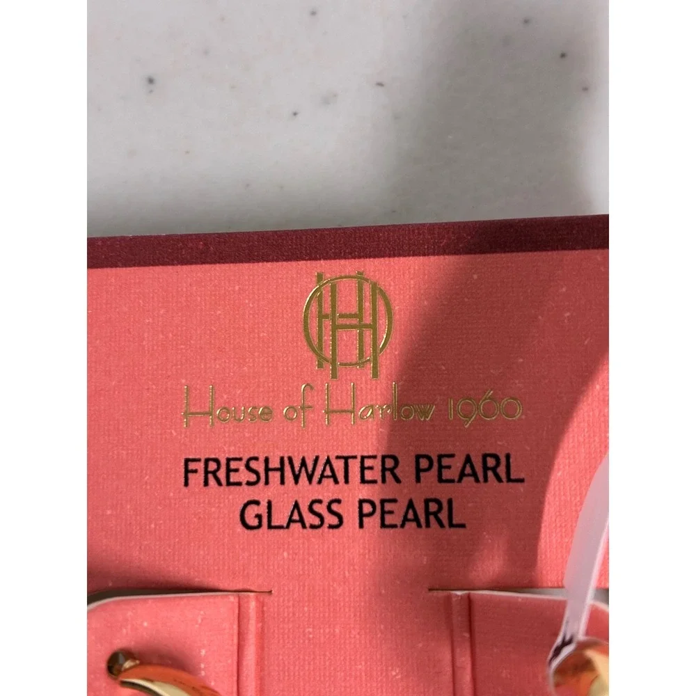 House of Harlow Gold Tone Freshwater Pearl Glass Pearl Scarab‎ Hoop Earrings NEW
